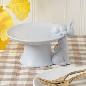 Haven 7.25" Two Figural Easter Bunnies Stoneware Cake Stand - Light Purple